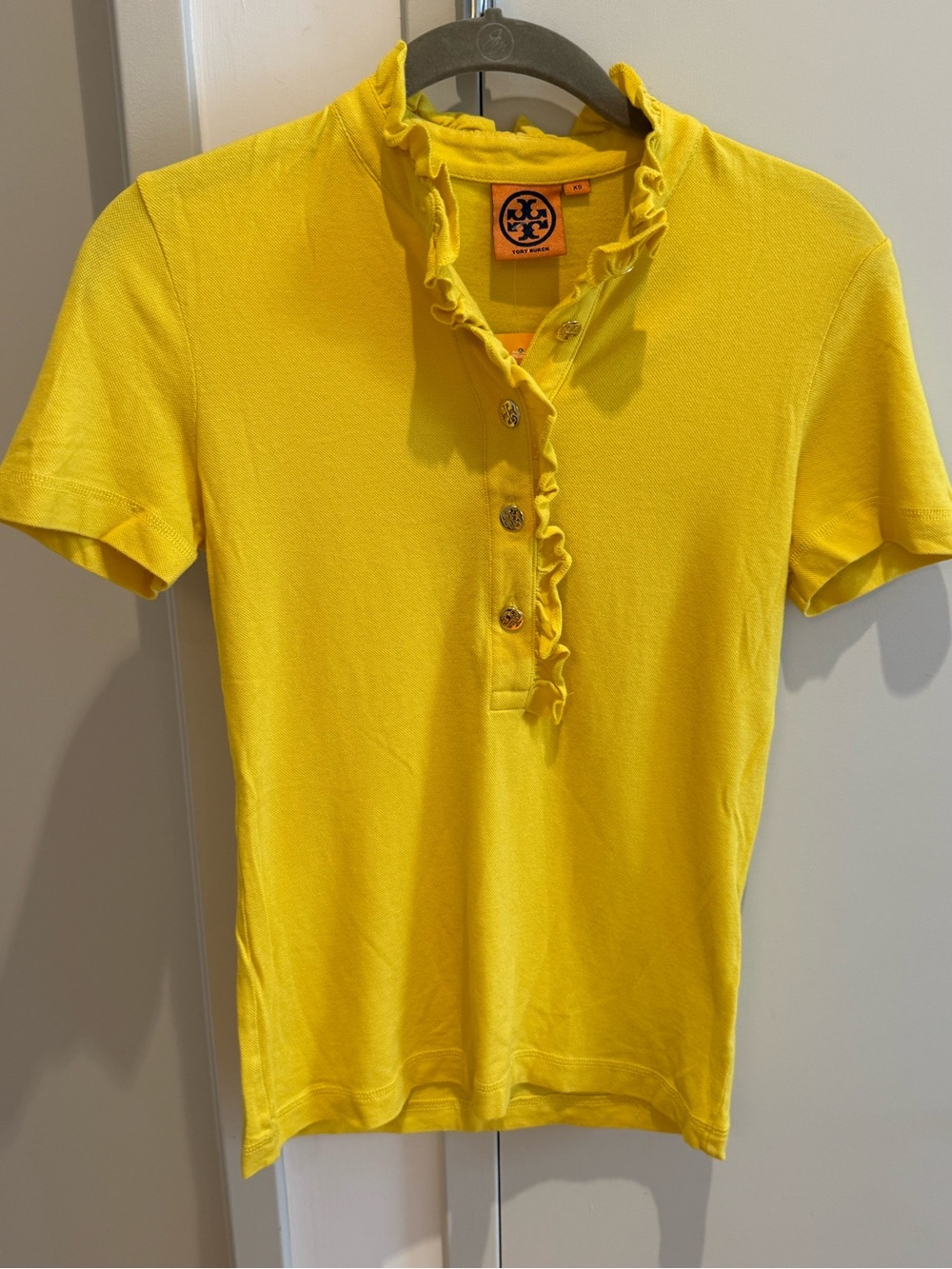 Tory Burch Reptile Yellow Ruffle Polo